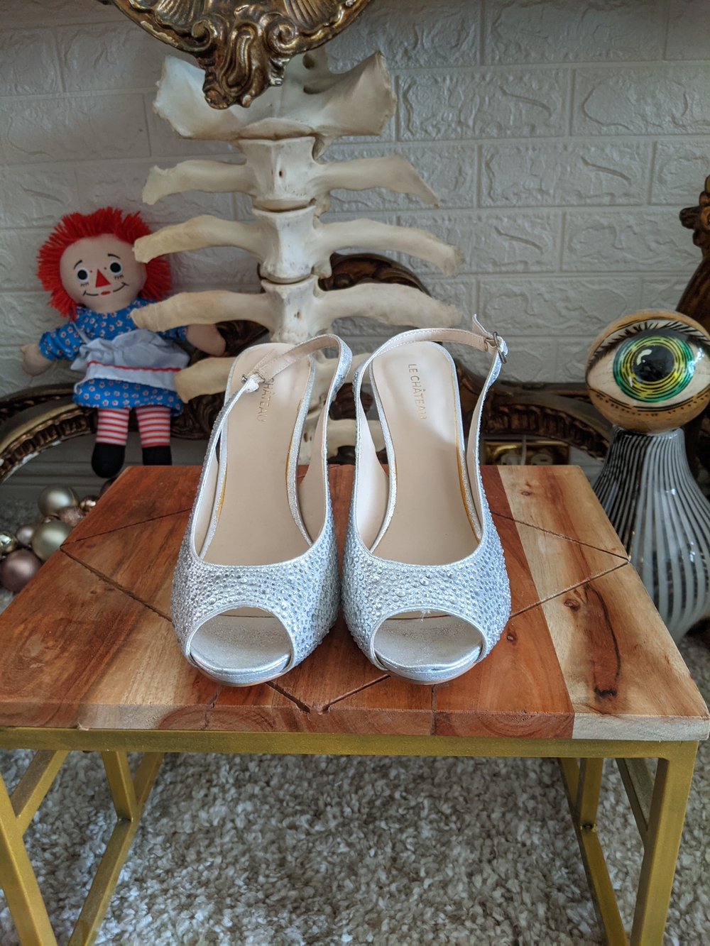 le chateau Silver Slingback Peep-Toe Heels Pin Up